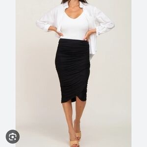 Stem Womens Black Lyocell Ruched Midi Skirt Size XS